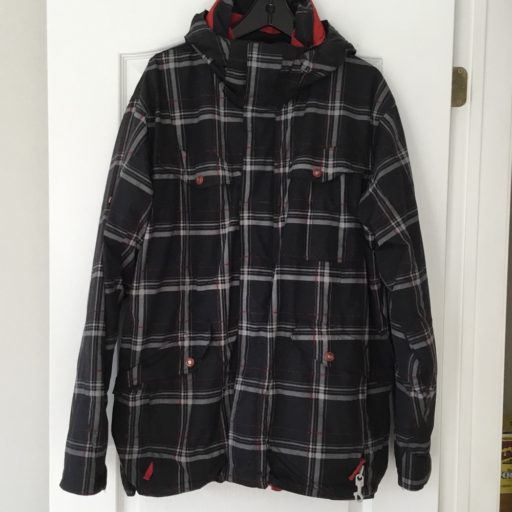 2 in 1 Men's Black Plaid Hooded Jacket - size XL